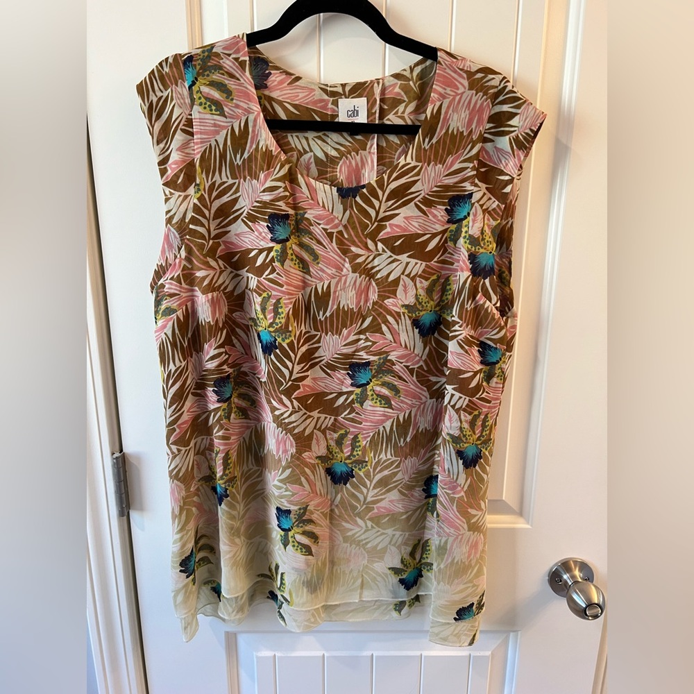 CAbi Sleeveless Floral Blouse - Brown, Pink, Blue